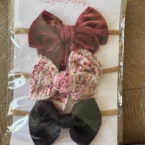 Chic Red and Pink Hair Bow Set Velvet Floral Design
